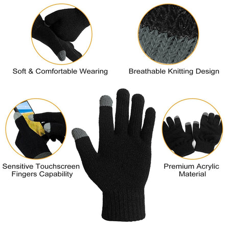 Touch Screen Winter Gloves (One Size / Unisex) - Black