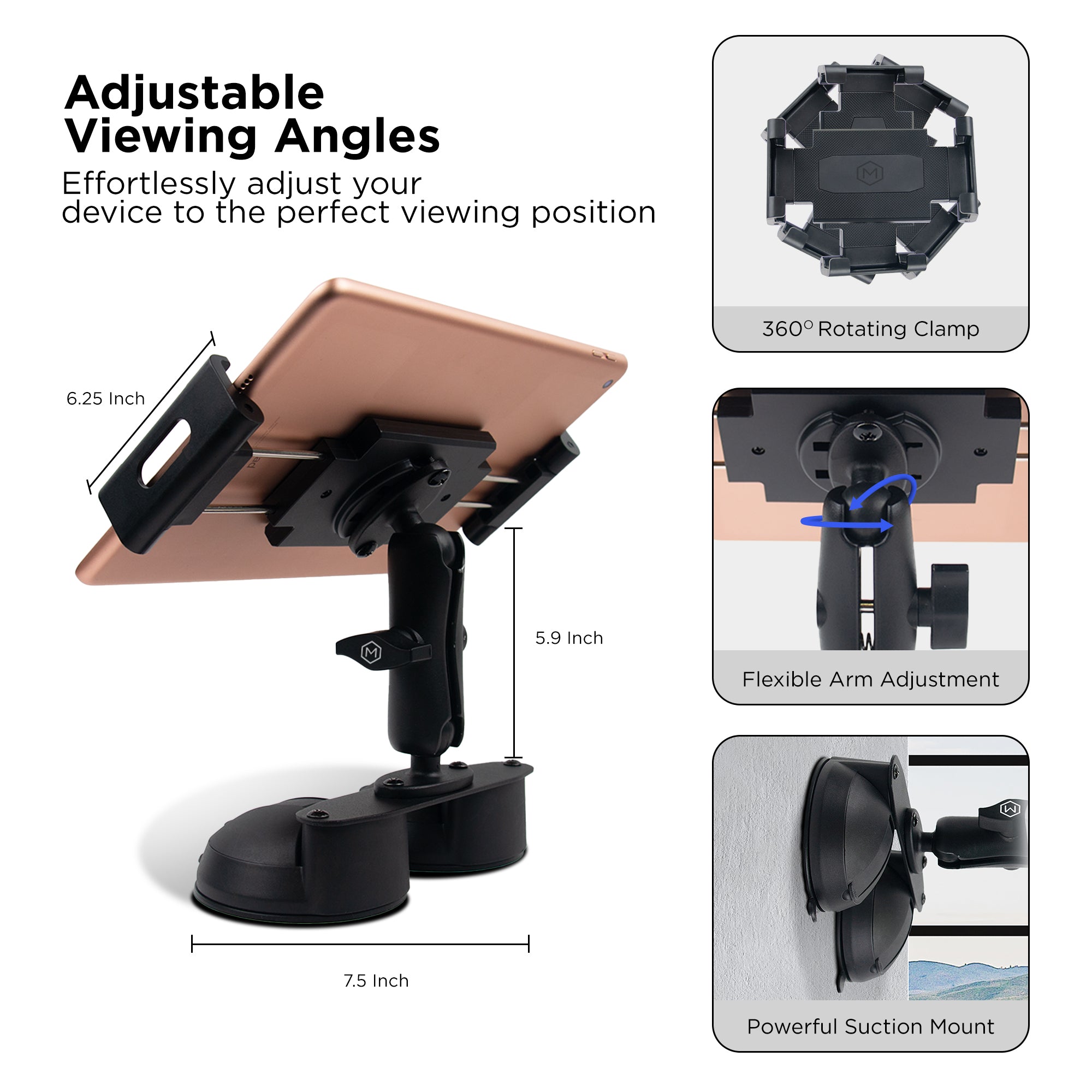 Quick Lock Dual Suction Cup iPad Holder