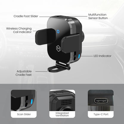 Mini Grip Fast Wireless Car Charger Mount with Multi-Angle Adjustable Suction Cup