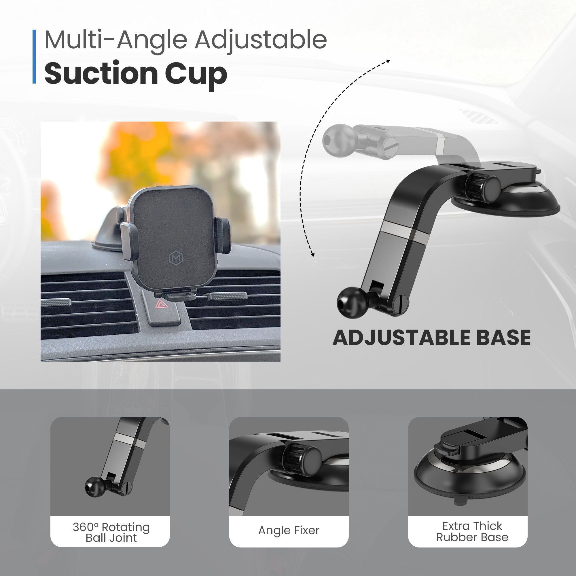 Mini Grip Fast Wireless Car Charger Mount with Multi-Angle Adjustable Suction Cup