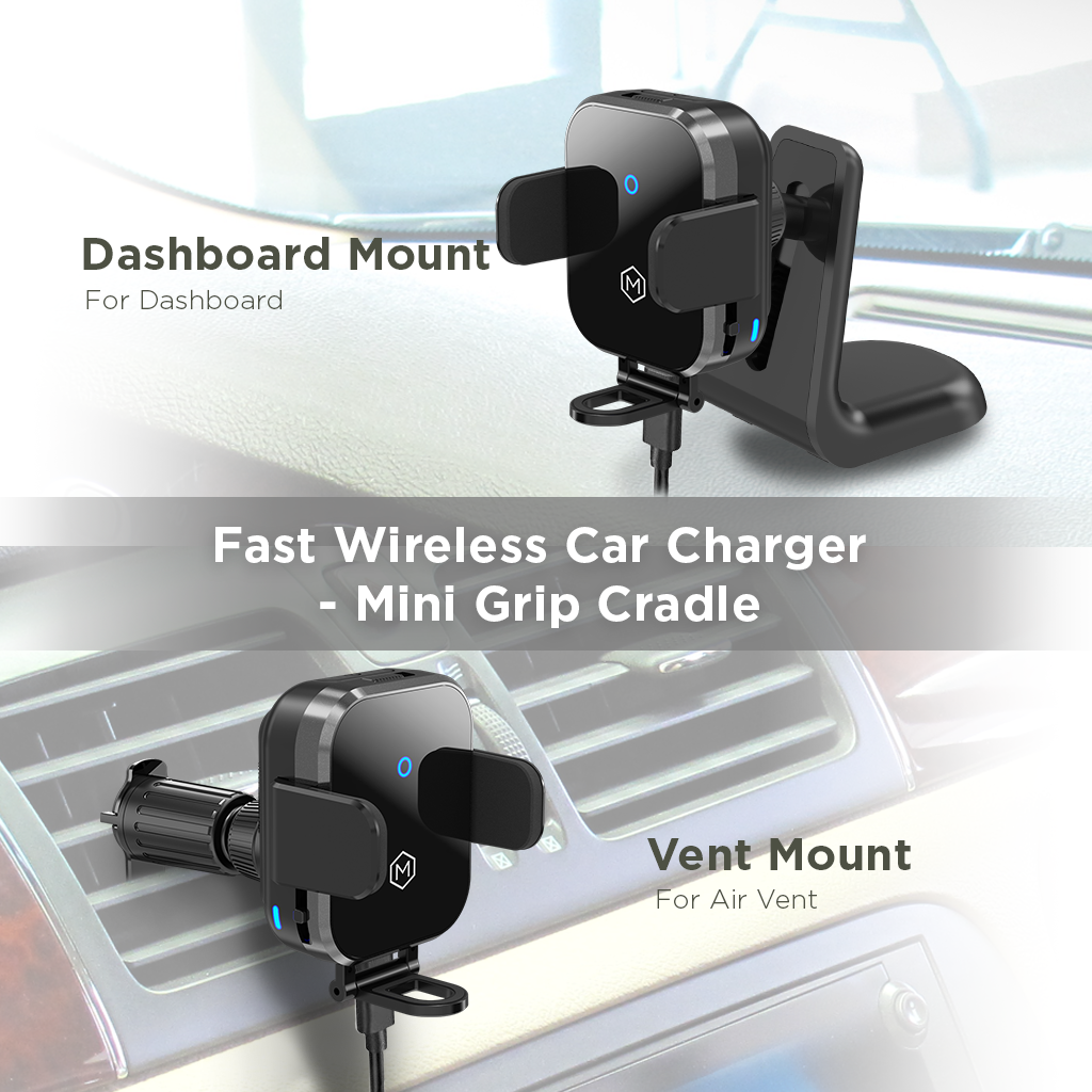 Fast Wireless Car Charger Mount -  Mini Grip Cradle Version 2.0