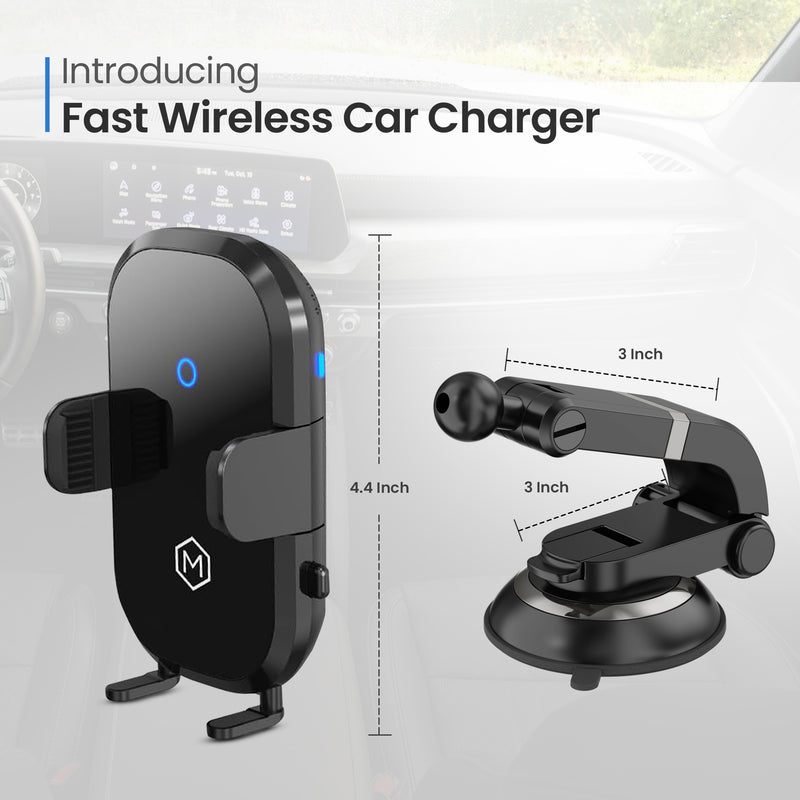 Auto Scan Fast Wireless Car Charger Mount with Multi-Angle Adjustable Suction Cup