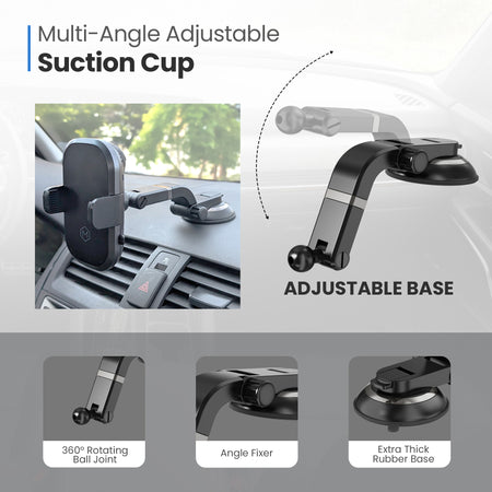 Auto Scan Fast Wireless Car Charger Mount with Multi-Angle Adjustable Suction Cup