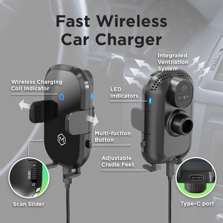 Fast Wireless Car Charger Mount - Grip Cradle (Auto Scan Version 2.0 )