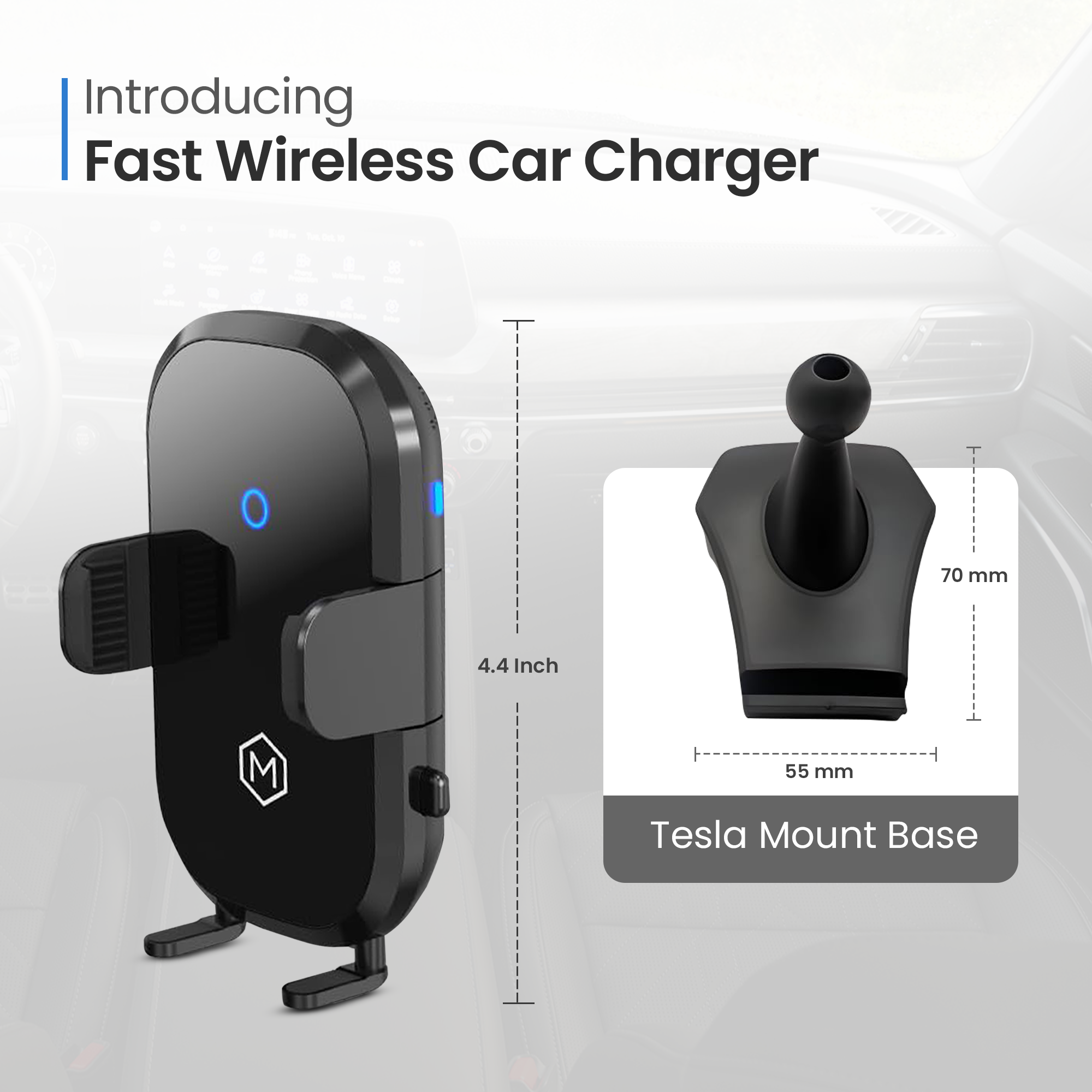 Tesla Wireless Car Charger Mount For Model 3 and Y - (Auto Scan Version 2.0)