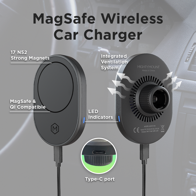 MagSafe Wireless Car Charger with Multi-Angle Adjustable Suction Cup