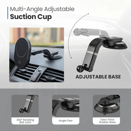 MagSafe Wireless Car Charger with Multi-Angle Adjustable Suction Cup