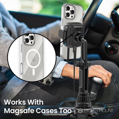 Fast Wireless Car Charger Cup Holder Phone Mount - Mini Grip Cradle Version 2.0