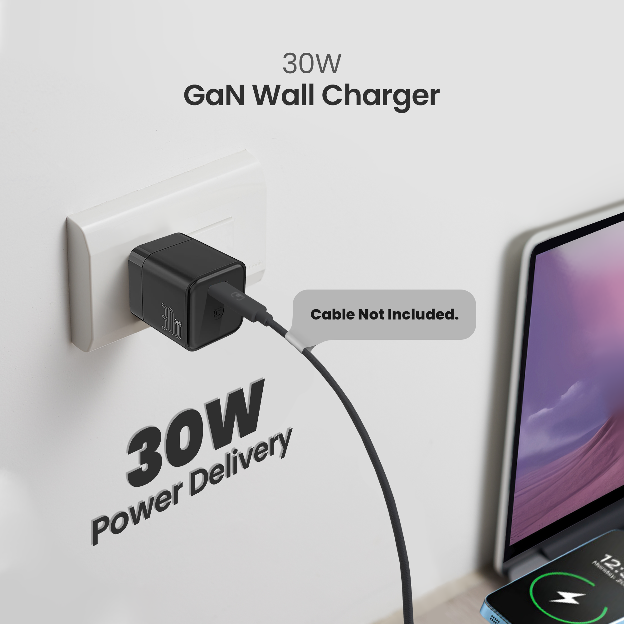 GaN 30W Fast Wall Charger - Black