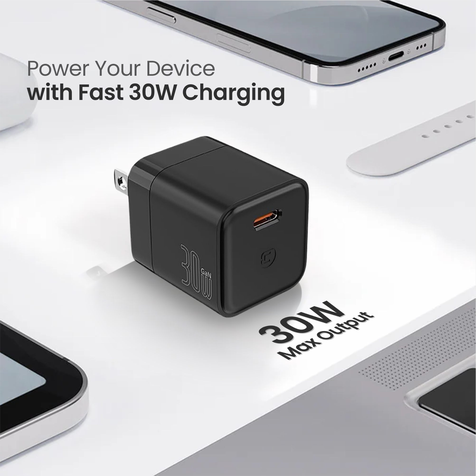 GaN 30W Fast Wall Charger - Black